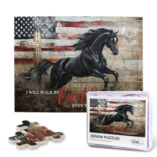 Horse Puzzles for Adults 500 Piece Farmhouse Cross Christian Puzzles Religious Inspirational Scripture Jigsaw Puzzles Bible Faith Catholic Cross Puzzle - color: Christian Horse, size: 500PCS