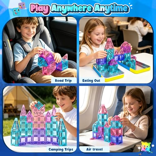 Soyee Mini Magnetic Tiles Kids Toys Travel Essential Games Magnet Building Blocks STEM Sensory Educational Toys for 3 4 5 6 7 8+ Year Old Boys Girls Christmas Birthday Gifts - size: Blue Travel Set