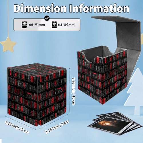 Card Deck Box for MTG Commander,Collectible Trading Storage Box Fits 120+ Single Sleeved Cards Magnetic Case PU Leather for Magic Commander TCG CCG MTG,Black Red Bookshelf - color: Black Red Bookshelf