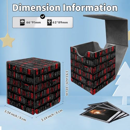 Card Deck Box for MTG Commander,Collectible Trading Storage Box Fits 120+ Single Sleeved Cards Magnetic Case PU Leather for Magic Commander TCG CCG MTG,Black Red Bookshelf - color: Black Red Bookshelf