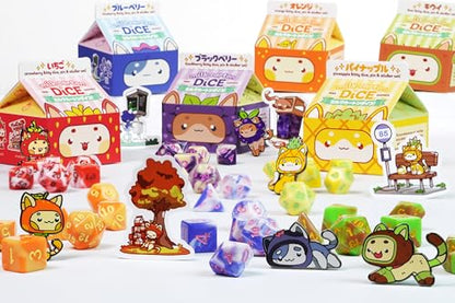 1985 Games Kiwi Kawaii Cat Dice Set – Milk Carton-Inspired Dice for DND | TTRPGs & Tabletop Roleplaying - color: Kiwi