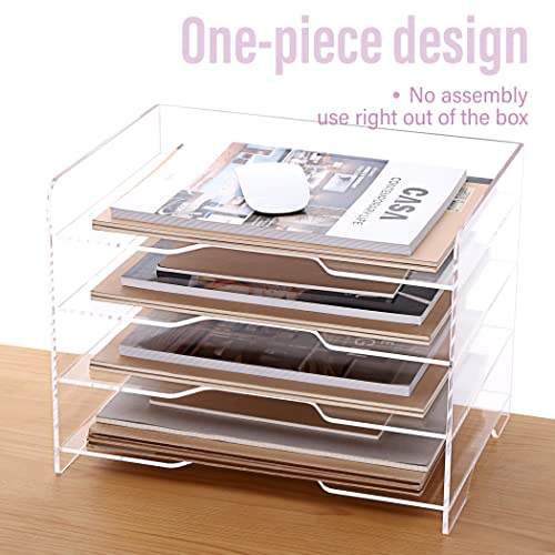 SANRUI Acrylic Paper Organizer Letter Tray for Desk, 4 Tier Enlarged File Sorter,Clear File Holder Desktop Shelf Document Storage for School Office Home - style: Enlarged 4 Tier File Tray Holder