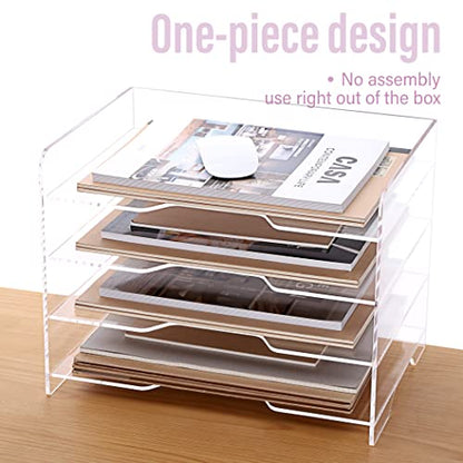 SANRUI Acrylic Paper Organizer Letter Tray for Desk, 4 Tier Enlarged File Sorter,Clear File Holder Desktop Shelf Document Storage for School Office Home - style: Enlarged 4 Tier File Tray Holder