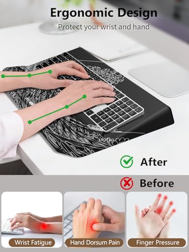 2-in-1 Ergonomic Keyboard Stand with Wrist Rest, Comfy Keyboard Riser Holder with Massage Design, Black Wave of Kanagawa - color: Black Wave