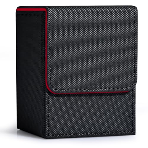 ZLCA Card Deck Box for Trading Cards, MTG YuGiOh Deck Case Holds 100+ Single Sleeved Cards, PU Leather Magnetic Card Storage Box Fits for TCG CCG Magic Game Cards (Black& Red) - color: A1-Black& Red, size: B-Vertical