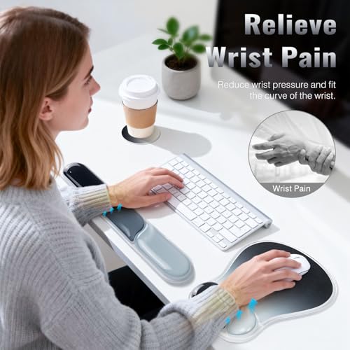 Ospelelf Mouse Pad with Wrist Rest Set Gel Ergonomic Keyboard Wrist Support Anti-Slip Rubber Bottom Office Women Desk Accessories for Computer, Laptop and Gaming, Black and Grey - color: Black and Grey, style: Keyboard Rest + Mouse Rest + Coaster