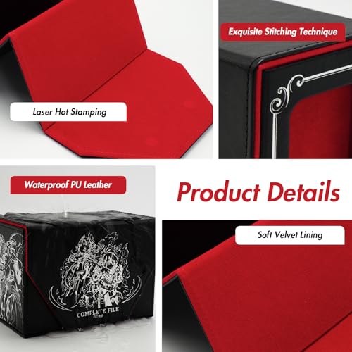 STORY OF WHITE Laser Card Deck Box | YGO MTG Organizer Holds 220+ Double Sleeved Card Storage Trading Games Leather Display Windows with magnetic cardholder - color: Black silver