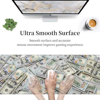 Money Pattern Gaming Mouse Pad, Large Extended Desk Mat (31.5x11.8 in), Non-Slip Rubber Base Stitched Edges Mousepad for Work Office Gaming & School - color: 3