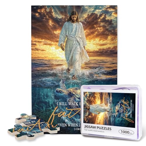 Christian Puzzles for Adults 1000 Pieces Religious Jesus Puzzle Inspirational Motivational Bible Puzzle Jesus Walking on Water Wall Art Jigsaw Puzzle Christian Gifts for Women Man - color: Jesus Walk Puzzle, size: 1000PCS