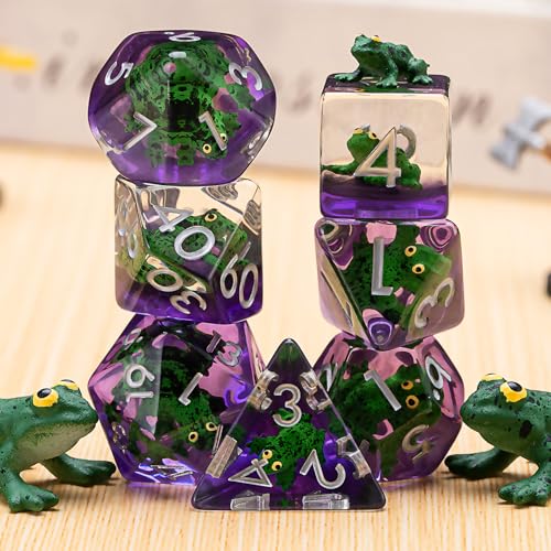 Resin Frog DND Dice Set, Polyhedral D&D Dice Animal Inclusion Dice for Dungeons and Dragons MTG RPG Board Games for 15 Years and Up - color: Frog