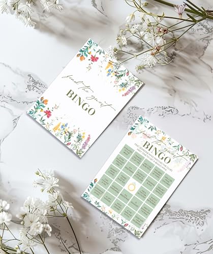 Find The Guest Bingo Game Cards, Wildflower Bridal Shower Games Card, Floral Wedding Shower Games Set, 25 Game Cards for Bridal Shower Wedding Bachelorette Engagement, 05 - style: Find The Guest Bingo