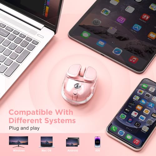 Q9 Wireless Computer Pink Mouse, 2.4GHz/Bluetooth Cute Mouse | Ergonomic Optical Transparent Mouse with RGB Lighting,Silent Clicks,4 DPI Adjustment Levels,Compatible With PC, Mac, Laptop - color: Pink