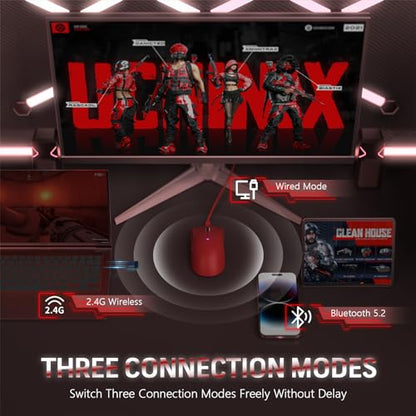 ATTACK SHARK X11 59g Lightweight Wireless Gaming Mouse with RGB Magnetic Charging Dock,PixArt PAW3311,Tri-Mode-BT/2.4G Wireless/Wired Mouse,22000 DPI,5 Programmable Buttons for Pc/Mac(Red) - color: red