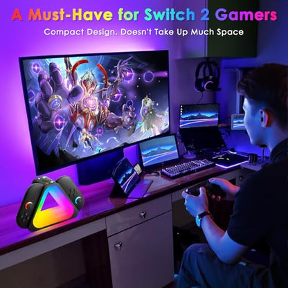 Switch 2 Controller Charging Dock RGB Light for 4 Joy-Cons | Ergonomic magnetic station offers fast USB-C charging with vivid RGB lighting effects
