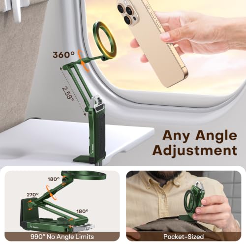 OMOTON 360°Rotating Adjustable Aluminum for MagSafe Tripod Mount, Green | Magnetic Phone Tripod for iPhone 17/16/15 Pro Max Air, Foldable Cell Phone Stand Fits Vlog, Gym Travel Essentials Accessories - color: 6-Green