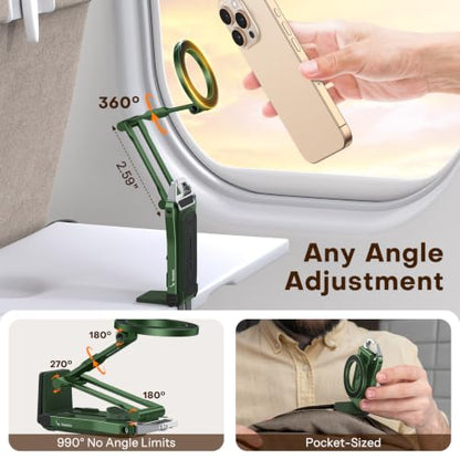 OMOTON 360°Rotating Adjustable Aluminum for MagSafe Tripod Mount, Green | Magnetic Phone Tripod for iPhone 17/16/15 Pro Max Air, Foldable Cell Phone Stand Fits Vlog, Gym Travel Essentials Accessories - color: 6-Green