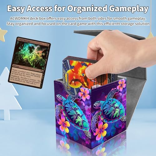 Card Deck Box for MTG Commander,Collectible Trading Storage Box Fits 120+ Single Sleeved Cards Magnetic Case PU Leather for Magic Commander TCG CCG MTG,Glitter Sea Turtle - color: Glitter Sea Turtle