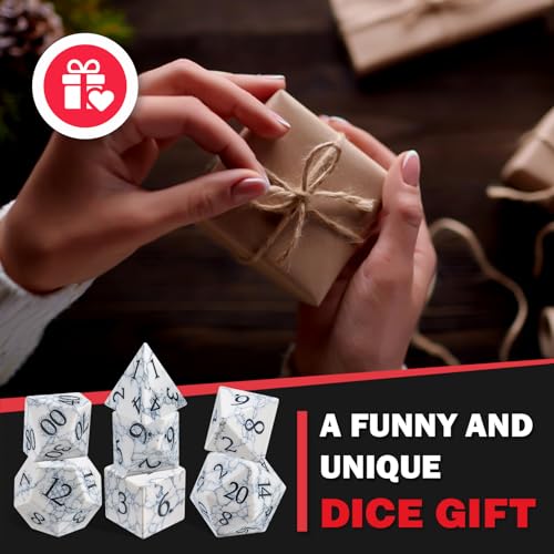 Howlite (White Turquoise) 7Pcs Polyhedral Dice Set, Natural Gemstone Multi-Faceted DND Dice for Dungeons and Dragons RPG Tabletop Role Playing Game (White Turquoise-B) - color: White Turquoise-b