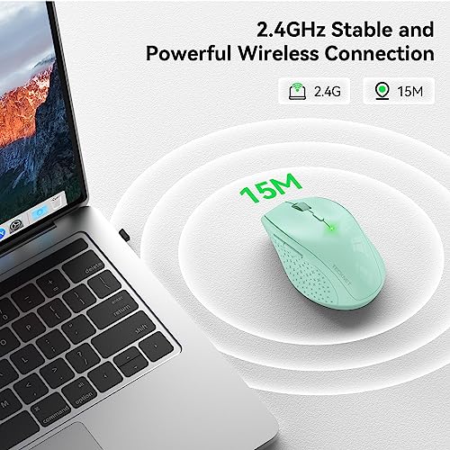 TECKNET 2.4G Wireless Mouse, 4800 DPI Ergonomic Computer Mouse, USB, Green | Mouse for Laptop with USB Receiver, 6 Adjustable DPI, Quiet Click, 30-Month Battery, 6 Button, Portable for PC Chromebook Mac - color: Green