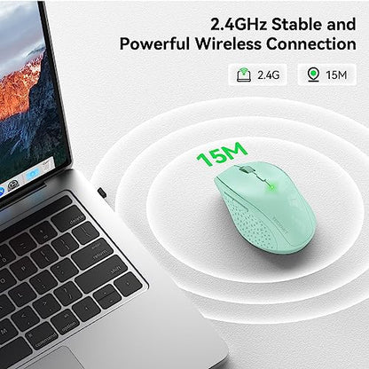 TECKNET 2.4G Wireless Mouse, 4800 DPI Ergonomic Computer Mouse, USB, Green | Mouse for Laptop with USB Receiver, 6 Adjustable DPI, Quiet Click, 30-Month Battery, 6 Button, Portable for PC Chromebook Mac - color: Green