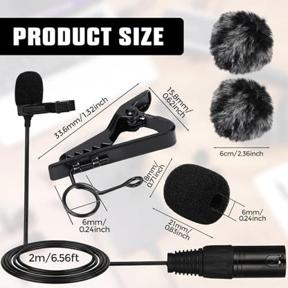 Tellegloww 4 Pack 3-pin XLR Lavalier Microphone Kit, 6.56ft/ 2m Balanced Omnidirectional Lapel Mic with Clips, Foam & Furry Windscreen, for Camera Mixer PA System Video Recording Interview