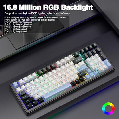 AULA F99 Wireless Mechanical Keyboard,Tri-Mode BT5.0/2.4GHz/USB-C Hot Swappable Custom Keyboard,Pre-lubed Linear Switches,RGB Backlit Gaming Keyboards for PC/Tablet/Xbox/PS4/PS5 - color: Blue&White&Black
