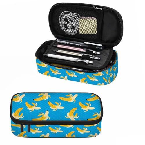Banana Pencil Holder Bag Yellow Blue Dots Pencil Case College Office Organizer for Teens Adults - color: Banana