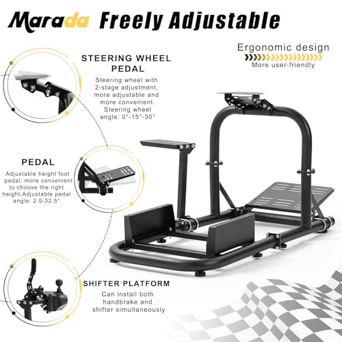 Marada Racing Simulator Cockpit Fit for Logitech G25 G27 G29 G920, for FANTEC CSL DD, for Thrustmaster T500 T3PA TGT, Adjustable Racing Wheel Frame Wheel, Shifters Seat and Pedals Not Include