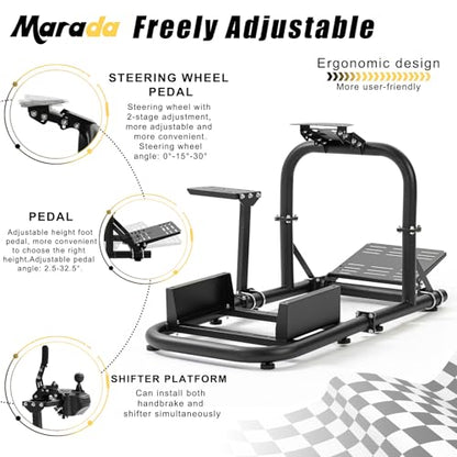 Marada Racing Simulator Cockpit Fit for Logitech G25 G27 G29 G920, for FANTEC CSL DD, for Thrustmaster T500 T3PA TGT, Adjustable Racing Wheel Frame Wheel, Shifters Seat and Pedals Not Include