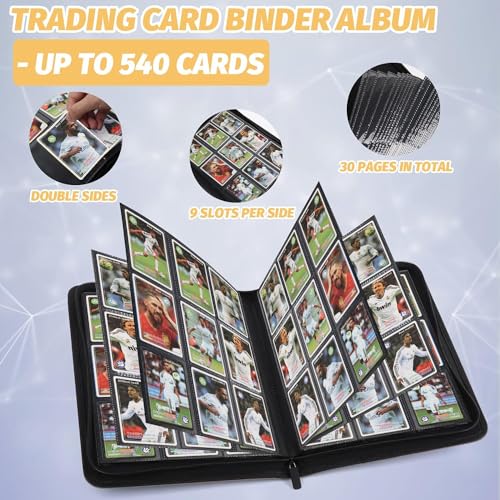 9 Pocket Card Binder, Premium Zip Trading Card Binder, 540 Double Sided Pocket PU Collection Binder, Collector Album, Card Folder for MTG, TCG, Sports Cards (Black) - color: black540