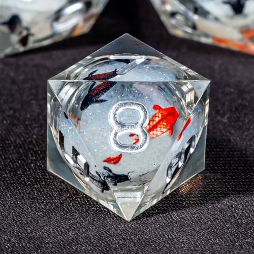 OUKELANWO Liquid Core Koi Fish DND Dice Set with Box, 7Pcs Sharp Edge Resin Role Playing D&D Dice, Ocean D and D D20 D12 D10 D8 D6 D4 Dice