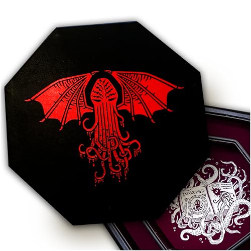 Fantasydice - Cthulhu Tome - Red Dice Tray with Lid – 9" Octagon with Dice Staging Area – Holds 5 Dice Sets for D&D, Call of Cthulhu, Shadowrun, and All Tabletop RPGs - color: Red