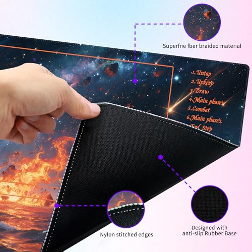 MTG Playmat with Storage Tube & 7-Dice Set - Waterproof TCG Playmat with Stitched Edges, Non-Slip Rubber Card Game Mat (24"x14") (playmat with Zones, Glowing River Landscape) - color: Glowing River Landscape, style: playmat with zones