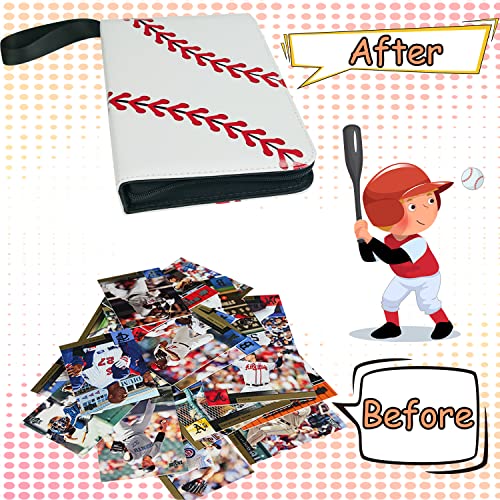 Baseball Gifts Cards Binder with Sleeves - 9 Pocket, Double Sided, 50 Removable Sleeves, Collectible 900 Cards - Zip Trading Card Collection/Collector Albums/Folder for MTG, TCG, Sport Cards - color: White - 900 Pockets