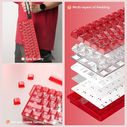 DAREU COOL60 60% Hall Effect Gaming Keyboard with Magnetic Switch, SOCD, 0.01mm Actuation Adjustable Rapid Trigger,8000 Hz Polling, Frosted Transparent Keycaps, Hot-swap, RGB Backlit - color: Red
