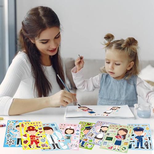 24 Sheets Make a Face Sticker, Educational Stickers for Kids, Make Your Own Occupation Post Stickers with 8 Designs of Firefighter Doctor Policeman Teacher Sticker, Birthday Gift Craft Party Favor - style: Educational Stickers