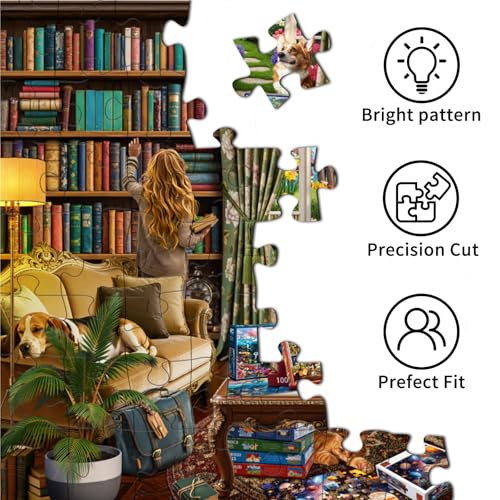 HUADADA-Cozy Library Books-Jigsaw Puzzles for Adults 1000 Pieces, Interlock Perfectly No Dust, Impossible Difficult Hard Fun 1000 Piece Jigsaw Puzzles for Adults-1:1 Poster - color: Cozy Library Books