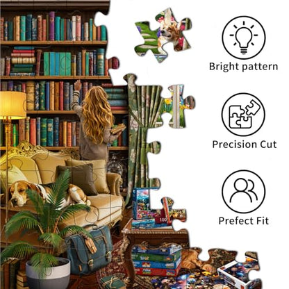 HUADADA-Cozy Library Books-Jigsaw Puzzles for Adults 1000 Pieces, Interlock Perfectly No Dust, Impossible Difficult Hard Fun 1000 Piece Jigsaw Puzzles for Adults-1:1 Poster - color: Cozy Library Books