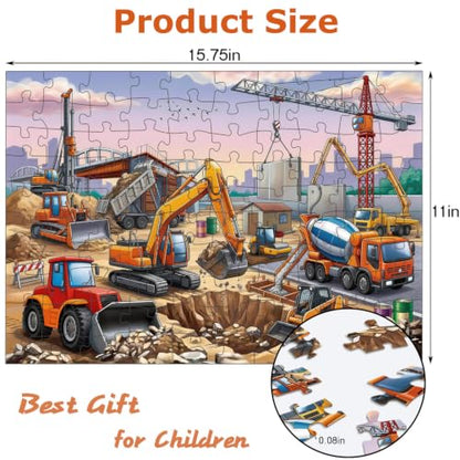 100 Piece Puzzles for Kids Ages 4-6 6-8 8-10, 100 Piece Construction Site Learning Educational Jigsaw Puzzles, Vehicle Kids Puzzles Ages 5-8 Gifts for Girls Boys - Every Piece is Unique - color: Construction Site
