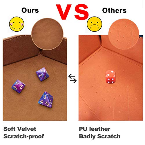 SIQUK 2-Piece Dice Tray - PU Leather Folding Hexagon Dice Holder for RPG, DND and Other Table Games (Camel and Black) - color: Camel and Black