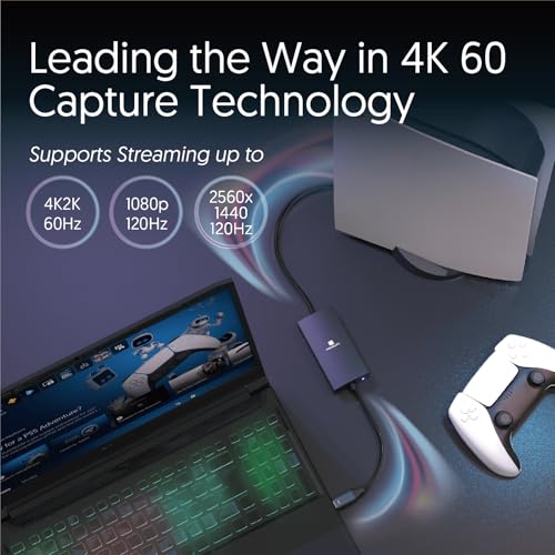 4K60 HDMI to USB-C Capture Dongle with Scaler, Stream up to 4K60, HDMI 2.0, HDR, Ultra Low Latency, for Gaming Xbox, PS5, PC, USB3.1, No Driver Required, for OBS, TAA Compliant