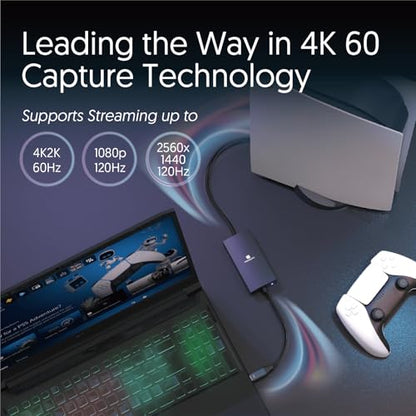 4K60 HDMI to USB-C Capture Dongle with Scaler, Stream up to 4K60, HDMI 2.0, HDR, Ultra Low Latency, for Gaming Xbox, PS5, PC, USB3.1, No Driver Required, for OBS, TAA Compliant
