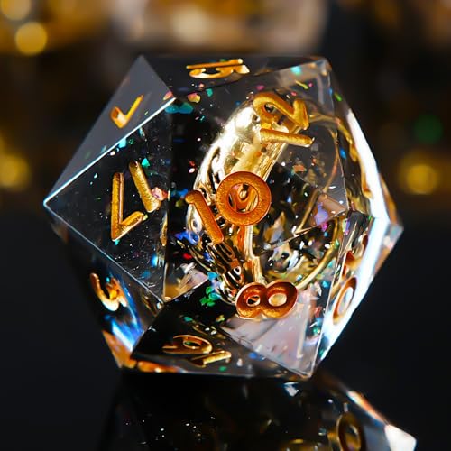 Ring DND Dice Set Sharp Edge Resin Dice,Ring Inclusion Suitable for Lord of the Ring D&D Dice RPG Role Playing Games Suitable for Dungeons and Dragons Polyhedral Dice Set（Black） - color: Gold