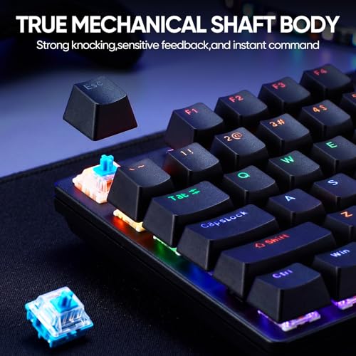 Guiheng Wired Mechanical Gaming Keyboard with Blue Switch, 104-Key Full Size RGB Backlit Wired Keyboard, Anti-Ghosting, Double-Shot ABS Keycaps, Lighted Computer Keyboard for PC Windows-Black