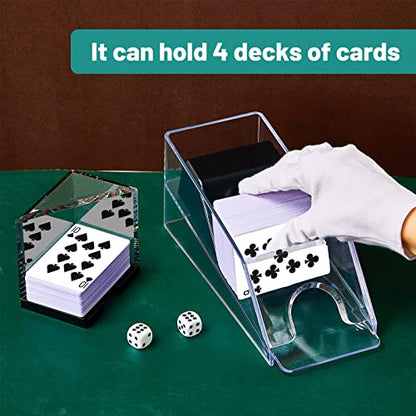 Honoson 4 Deck Blackjack Shoe and Discard Tray Acrylic Blackjack Dealing Shoe Card Dispenser for Playing Cards Discard Holder Trays for Game Poker Accessories (Clear) - color: Clear, style: 4 Deck