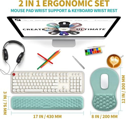 Hokafenle 2 in 1 Ergonomic Mouse Pad Wrist Support & Wrist Rest for Computer Keyboard Set, with Relieve Carpal Tunnel Pain Massage Bulge and Full Memory Gel Design (2In1 Set, Light Blue) - color: Hk004-light Blue