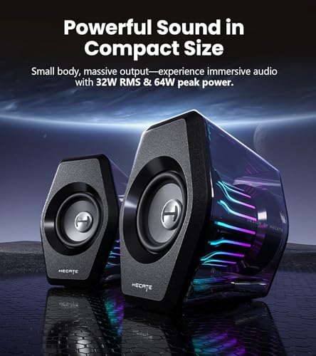 Edifier G2000 Pro 2.0 RGB Gaming Speakers with 64W Peak Power, Black | Virtual 7.1 Surround Sound, 270° TempoFlow Light Sync, Bluetooth 5.4/USB-C/AUX for PC, PS5, Game Console - color: Black