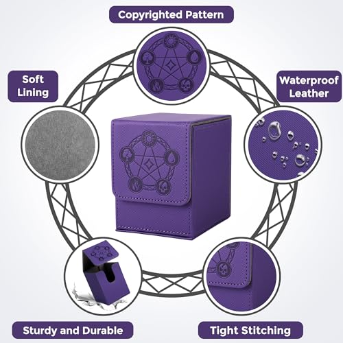 Card Deck Box with 2 Dividers, MTG Commander Deck Box Holds 100+ Double-Sleeved Cards, Leather Magnetic Deck Case Compatible with Magic TCG CCG Cards, Purple - color: 2. Purple, size: 100 Double-sleeved Cards Vertical