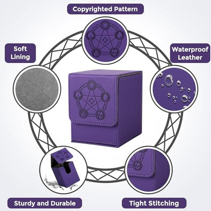 Card Deck Box with 2 Dividers, MTG Commander Deck Box Holds 100+ Double-Sleeved Cards, Leather Magnetic Deck Case Compatible with Magic TCG CCG Cards, Purple - color: 2. Purple, size: 100 Double-sleeved Cards Vertical