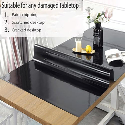 Black Plastic Table Cover Protector,1.5 mm PVC Tablecloth 25x37Inch Waterproof Desk Cover Protector Non-Slip Table Pad for Kitchen,Dresser,Gaming Desk,Dining Room Tables Anti-Scratch - size: 25x37 Inch